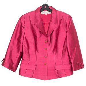 Noviello Bloom Womens Blazer Vintage Silk Wool Coquette Preppy Classic Pink 14